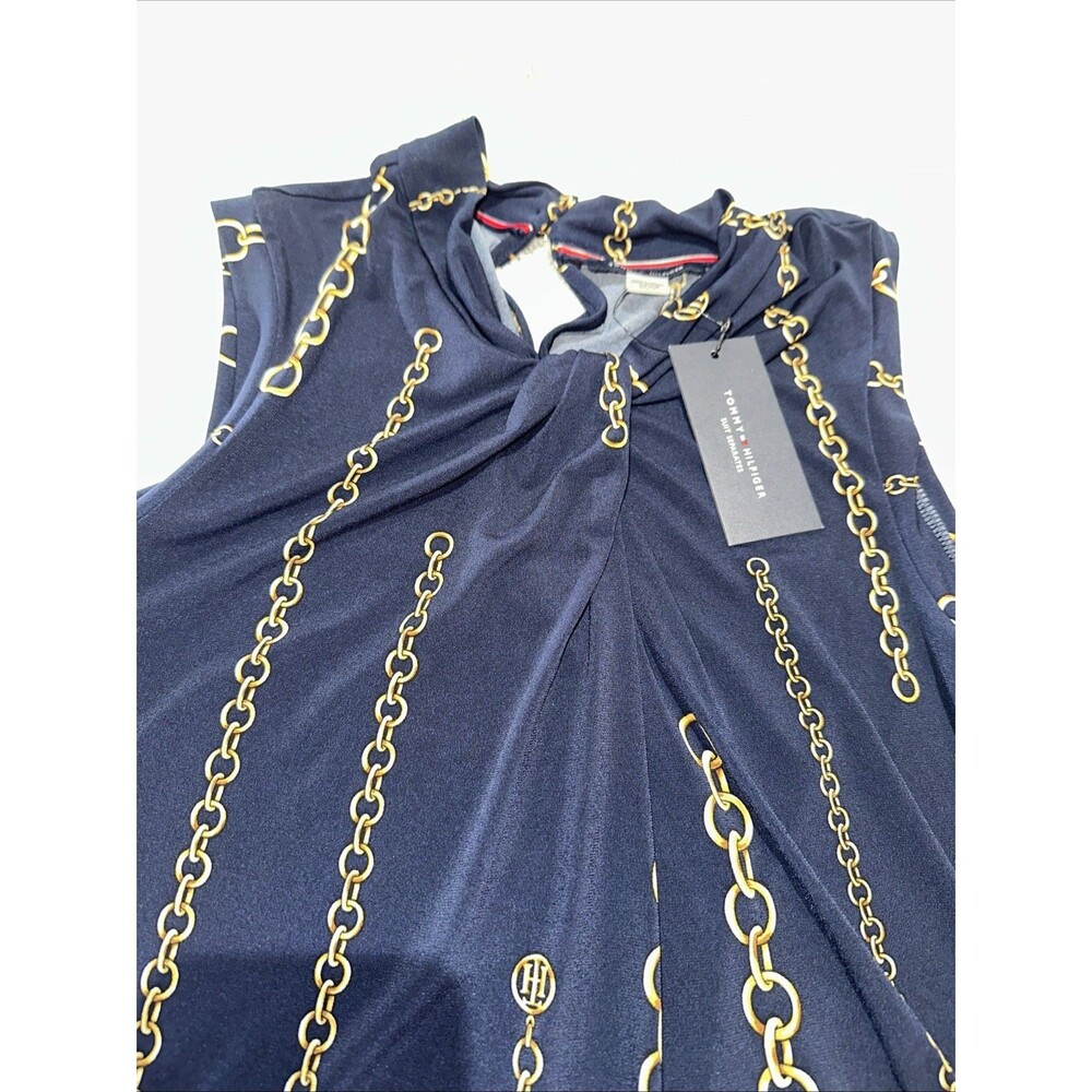 Tommy Hilfiger NEW Navy Bit Bridle Chain Equestrian Georgette Blouse Top Small